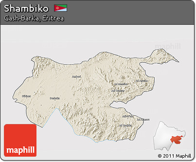 Shaded Relief 3D Map of Shambiko, single color outside