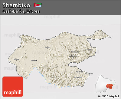 Shaded Relief 3D Map of Shambiko, single color outside