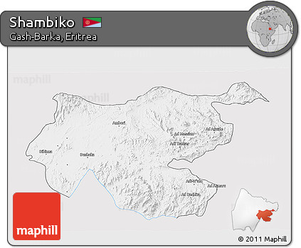 Silver Style 3D Map of Shambiko, single color outside