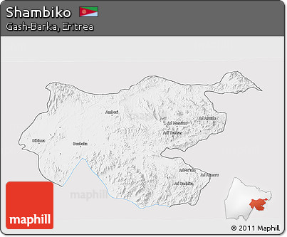 Silver Style 3D Map of Shambiko, single color outside