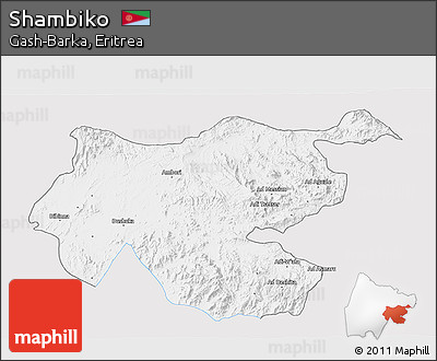 Silver Style 3D Map of Shambiko, single color outside