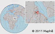 Gray Location Map of Shambiko, within the entire country, hill shading