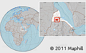 Gray Location Map of Shambiko, highlighted country, within the entire country, hill shading