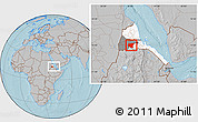 Gray Location Map of Shambiko, highlighted country, highlighted parent region, within the entire country, hill shading