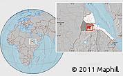 Gray Location Map of Shambiko, highlighted country, highlighted parent region, hill shading