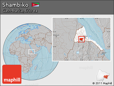 Gray Location Map of Shambiko, highlighted country, hill shading