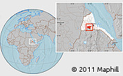 Gray Location Map of Shambiko, highlighted country, hill shading