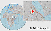 Gray Location Map of Shambiko, highlighted parent region, within the entire country, hill shading
