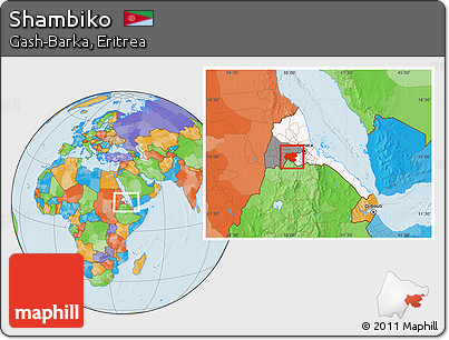 Political Location Map of Shambiko, highlighted country, highlighted parent region, within the entire country
