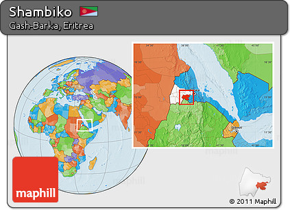 Political Location Map of Shambiko, highlighted parent region, within the entire country