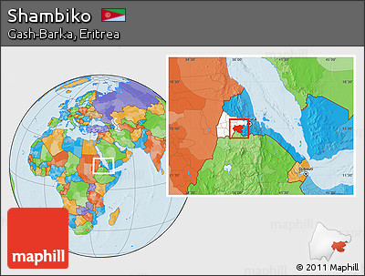 Political Location Map of Shambiko, highlighted parent region, within the entire country