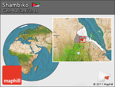 Satellite Location Map of Shambiko, highlighted country, highlighted parent region