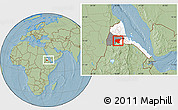 Savanna Style Location Map of Shambiko, highlighted country, highlighted parent region, within the entire country, hill shading