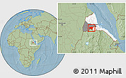 Savanna Style Location Map of Shambiko, highlighted country, highlighted parent region, hill shading