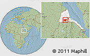 Savanna Style Location Map of Shambiko, highlighted country, hill shading
