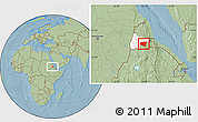Savanna Style Location Map of Shambiko, highlighted parent region, hill shading