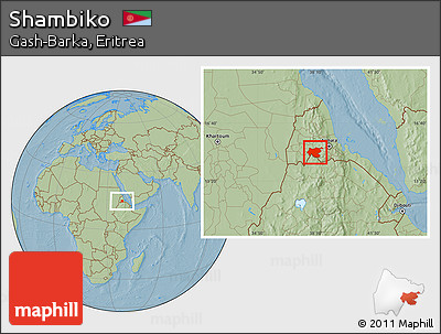 Savanna Style Location Map of Shambiko, hill shading