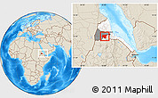 Shaded Relief Location Map of Shambiko, highlighted country, highlighted parent region, within the entire country