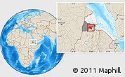 Shaded Relief Location Map of Shambiko, highlighted country, highlighted parent region