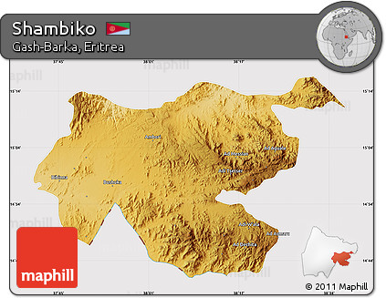 Physical Map of Shambiko, cropped outside
