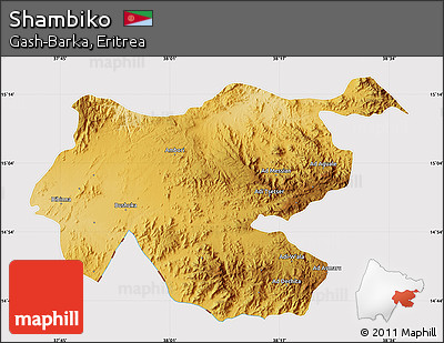 Physical Map of Shambiko, cropped outside