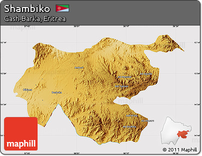 Physical Map of Shambiko, cropped outside
