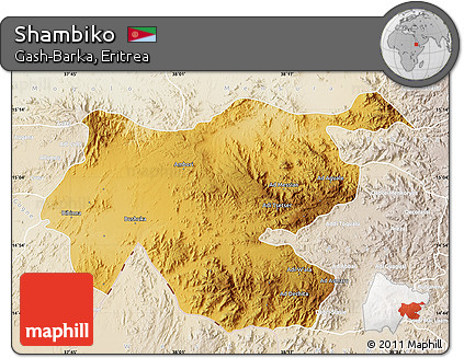 Physical Map of Shambiko, lighten