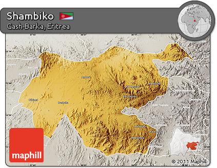 Physical Map of Shambiko, lighten, semi-desaturated