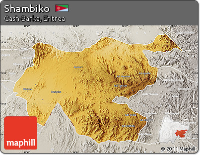 Physical Map of Shambiko, lighten, semi-desaturated