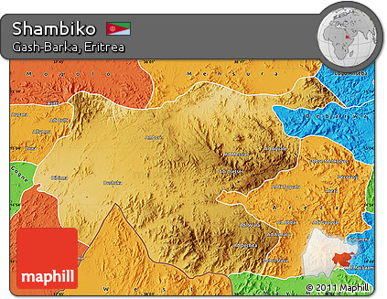 Physical Map of Shambiko, political outside