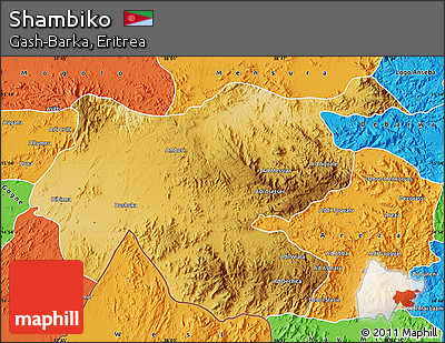 Physical Map of Shambiko, political outside
