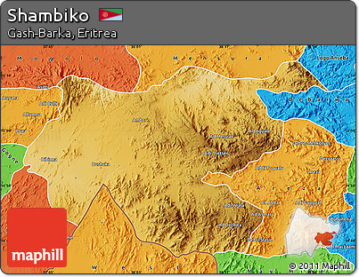 Physical Map of Shambiko, political outside