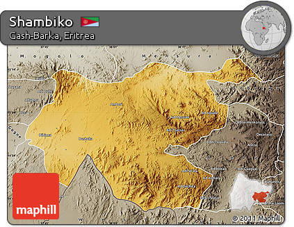 Physical Map of Shambiko, semi-desaturated