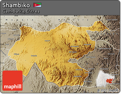 Physical Map of Shambiko, semi-desaturated