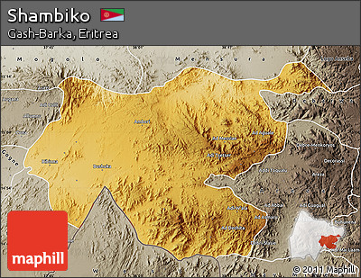 Physical Map of Shambiko, semi-desaturated