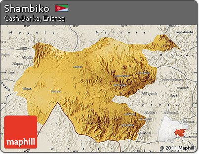 Physical Map of Shambiko, shaded relief outside