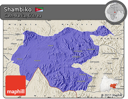 Political Map of Shambiko, shaded relief outside