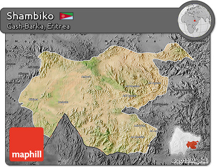 Satellite Map of Shambiko, darken, desaturated