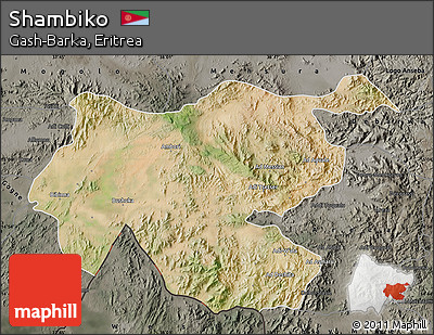 Satellite Map of Shambiko, darken, semi-desaturated