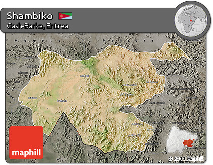 Satellite Map of Shambiko, darken, semi-desaturated