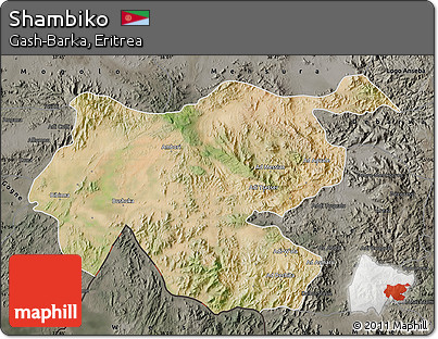 Satellite Map of Shambiko, darken, semi-desaturated