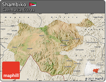 Satellite Map of Shambiko, shaded relief outside