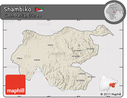 Shaded Relief Map of Shambiko, cropped outside