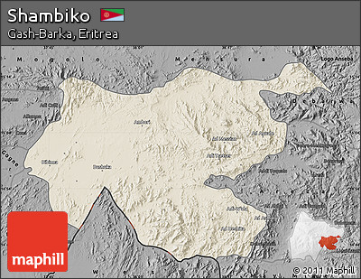 Shaded Relief Map of Shambiko, darken, desaturated
