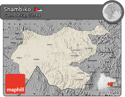 Shaded Relief Map of Shambiko, darken, desaturated