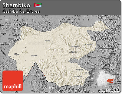 Shaded Relief Map of Shambiko, darken, desaturated