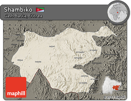 Shaded Relief Map of Shambiko, darken