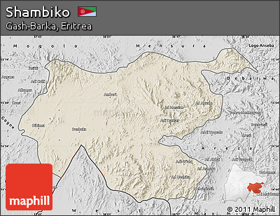 Shaded Relief Map of Shambiko, desaturated