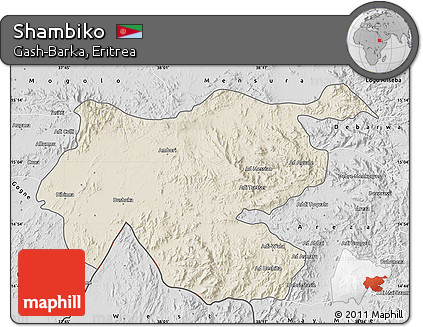 Shaded Relief Map of Shambiko, desaturated