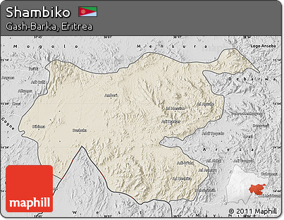 Shaded Relief Map of Shambiko, desaturated